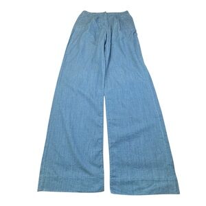 Asos Pants Women Size‎ 2 Blue Cotton High Waisted Wide Leg Zipper Palazzo Casual